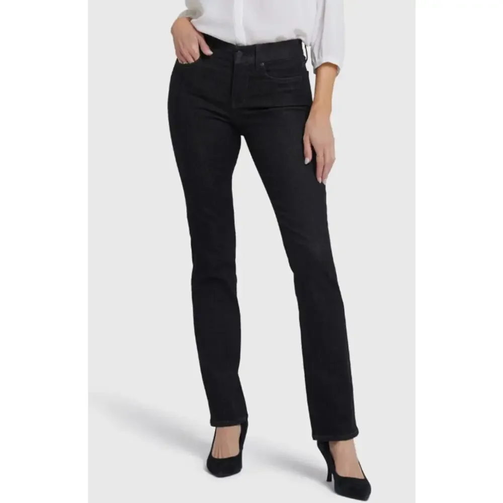 NYDJ Marilyn Straight Jeans Mid Rise Slim Fit Black Denim Womens Plus Size 14